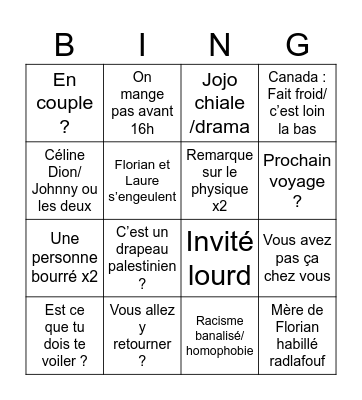 Le repas de bouzole Bingo Card