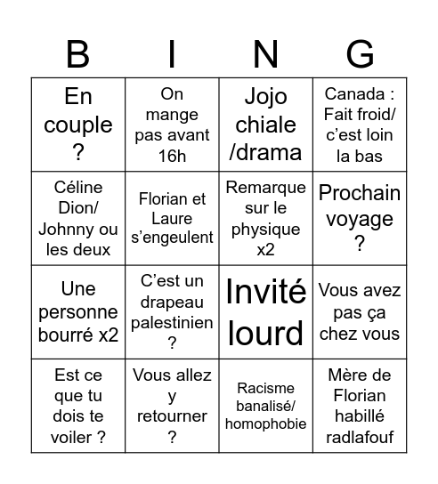 Le repas de bouzole Bingo Card