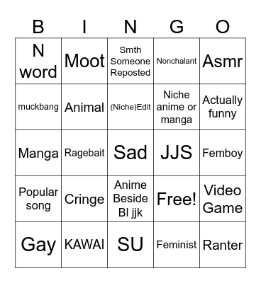 TIKTOK BINGI Bingo Card
