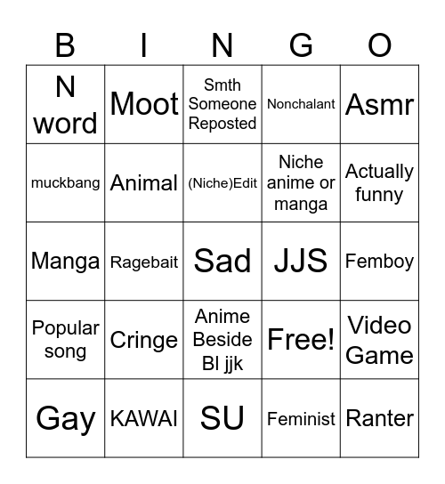 TIKTOK BINGI Bingo Card