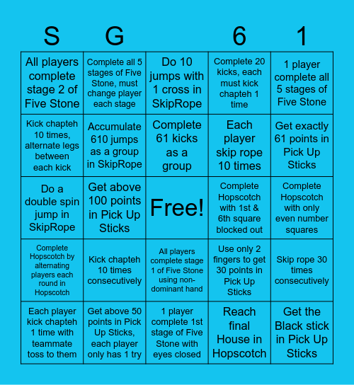 Kampong Classic Bingo Card