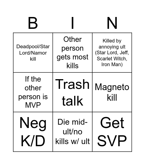 Rivals Bingo Card