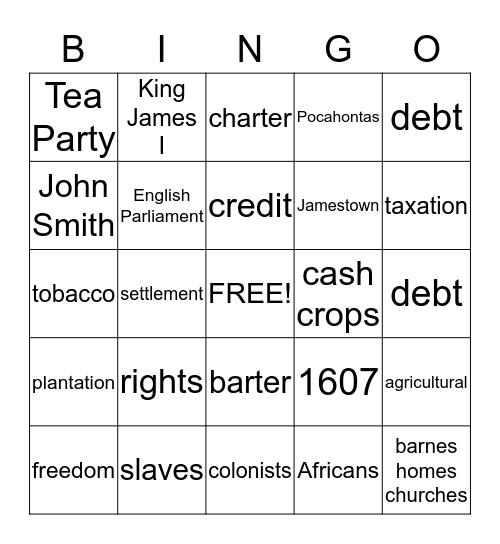 Colonial Tea Bingo Card