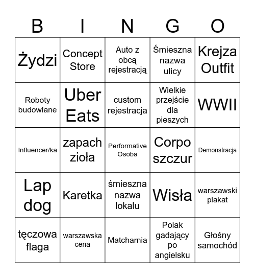 Warszawskie Bingo Card
