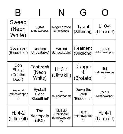 Gamer Bingo Card