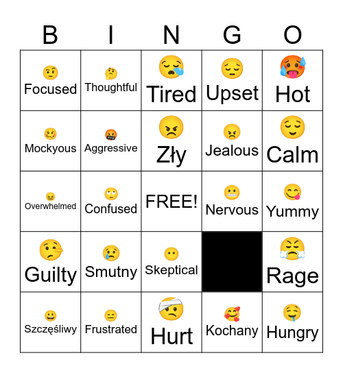 Feelings Bingo Card