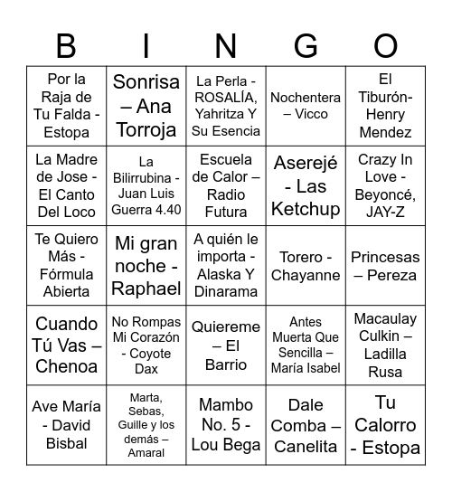 Cumplefeliz 🎵🥳🎂 Bingo Card