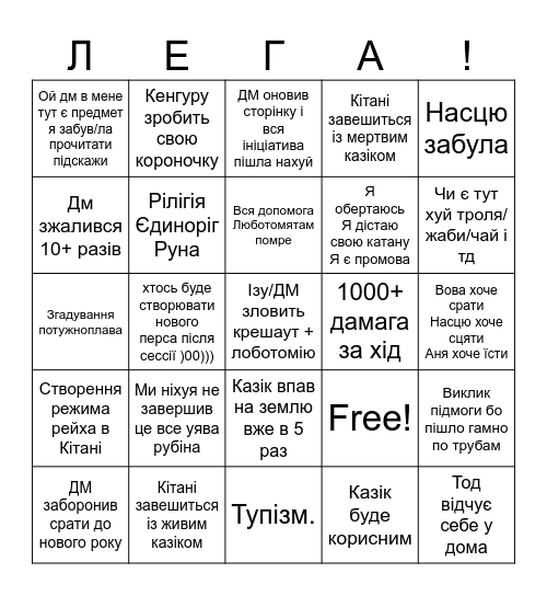 Кінець кітані Bingo Card