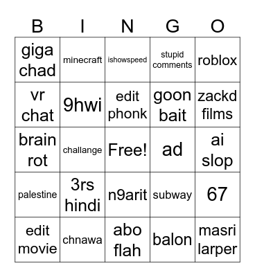 bingo yt shorts Bingo Card