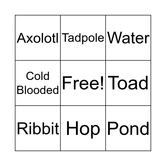 Amphibian Bingo Card