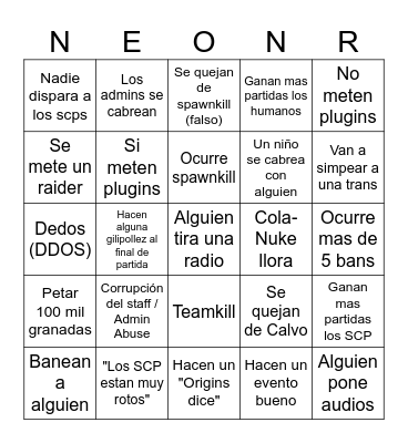 Bingo de "SERVER OGGG!!!" de Origins Bingo Card
