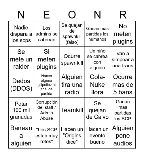 Bingo de "SERVER OGGG!!!" de Origins Bingo Card