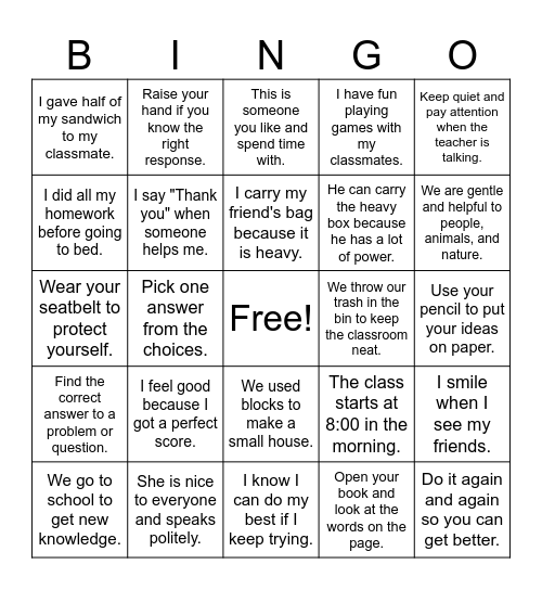 Let's Play Vocabulary Bingo! Bingo Card