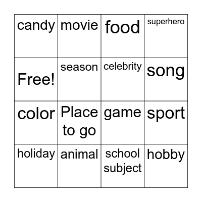 Buddy Bingo! Bingo Card