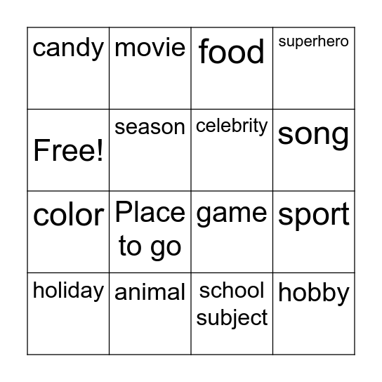 Buddy Bingo! Bingo Card