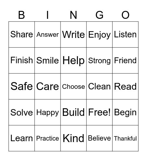 Let's Play Vocabulary Bingo! Bingo Card