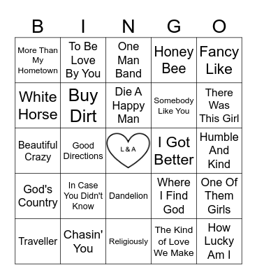 Country Lovin Bingo Card