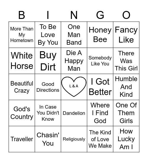Country Lovin Bingo Card