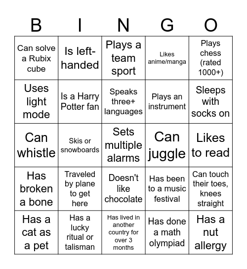 Untitled Bingo Card