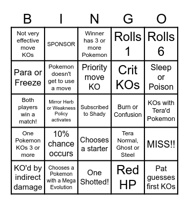 Then we fight bingo Shady DICE Bingo Card