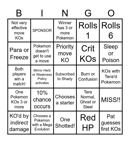 Then we fight bingo Shady DICE Bingo Card