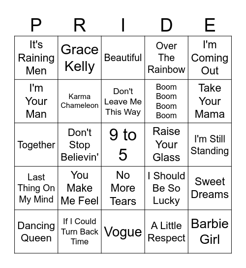 Pride Music Bingo Card