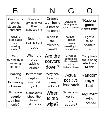 SAND: English Chat Room Bingo Card