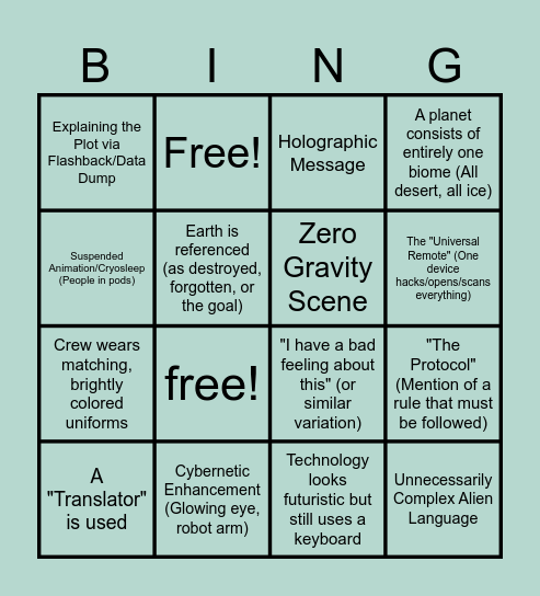 scifi movie bingo Card