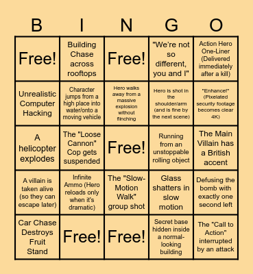 Action Movie Bingo Card