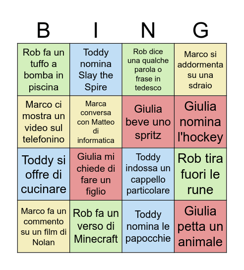 Umbriachi Bingo Card