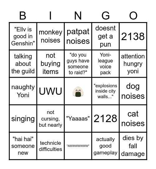 Yoni Bingo Card