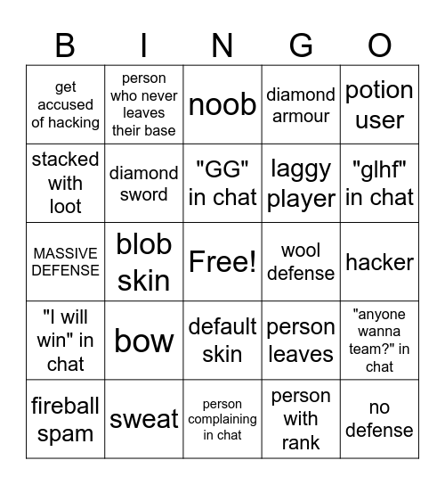 Bedwars BINGO Card