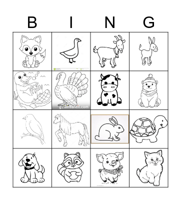 Animal coloring bingo Card
