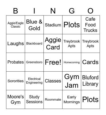Aggie Sisters Bingo Card