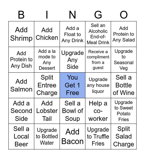 Upsell! Lunch - Each Space Counts for 1 Meal Only Bingo Card