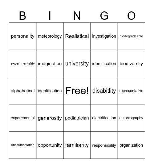 Untitled Bingo Card