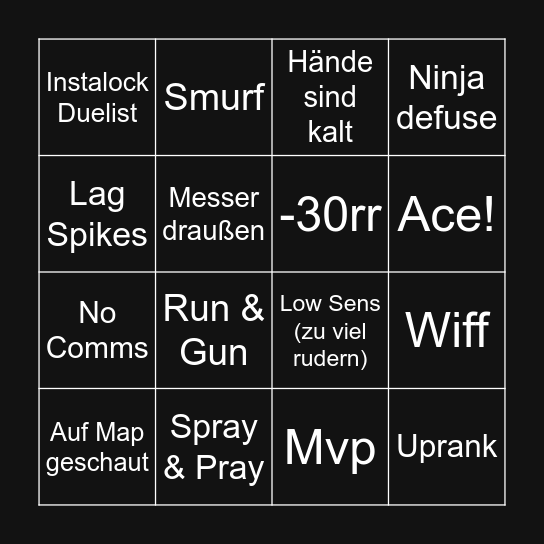 Valorant/Ausreden Bingo Card