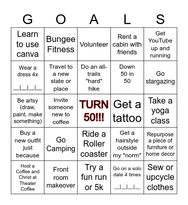 50 & Fabulous Bingo Card