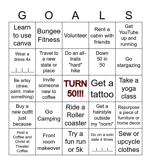 50 & Fabulous Bingo Card