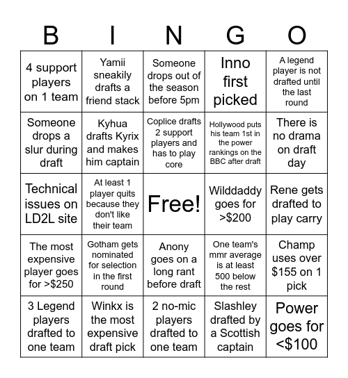 LD2L Draft Bingo Card