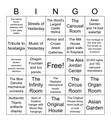 House on the Rock Attractions Bingo Card