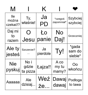 Slang Mikiego Bingo Card