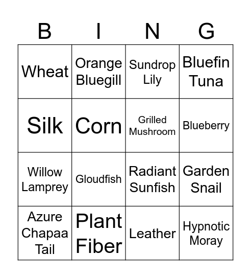Palia Bingo Card