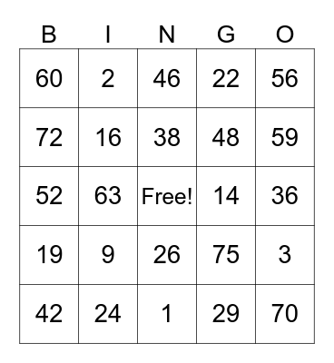 Untitled Bingo Card