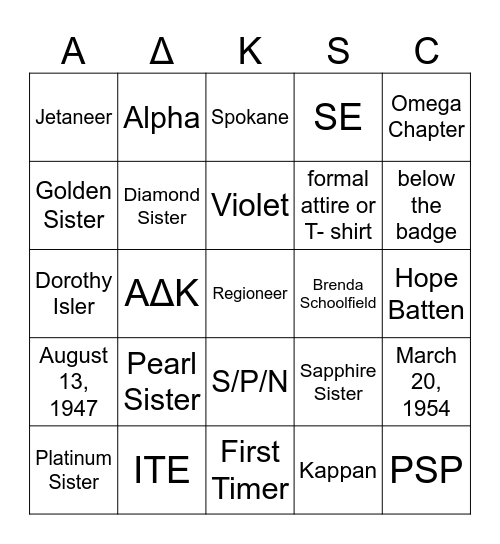Alpha Delta Kappa SC Bingo 2027 Bingo Card