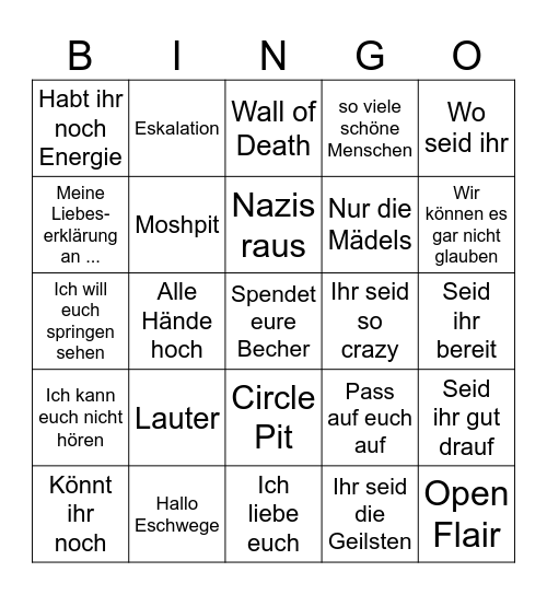 Open Flair Bingo Card