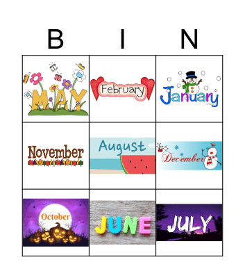 Month of the Year Bingo Card