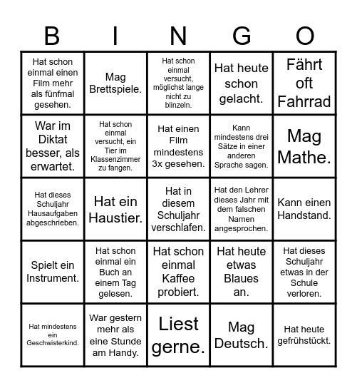 Klassenbingo 6a Bingo Card