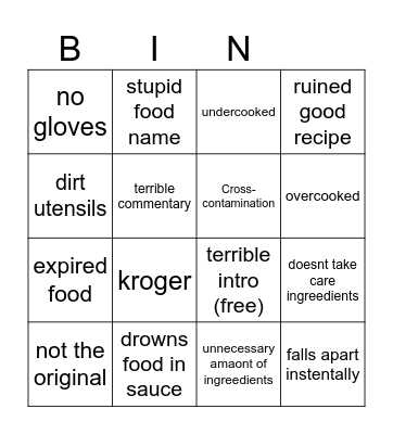 cooking with jack Bingo Card