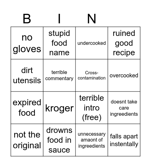 cooking with jack Bingo Card